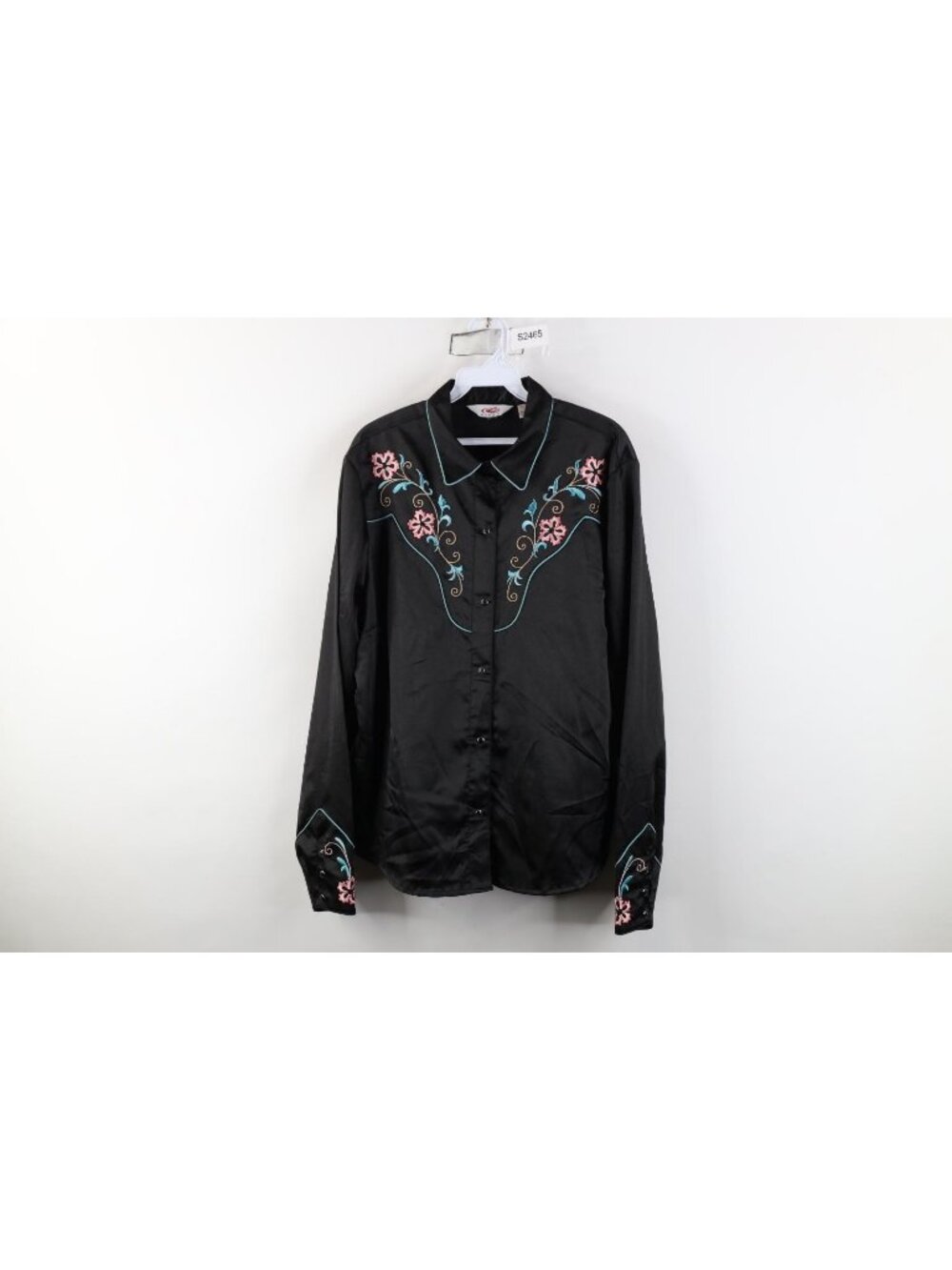 Vintage 90s Rockabilly Womens Large Western Cowgirl Flower Satin Button Shirt